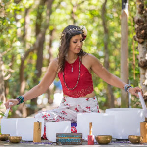 Zooey Seraphine, Master Sound Therapist and recording artist in Sarasota, FL – leading monthly Full Moon and New Moon Sound Bath events at The Yoga Barre LWR.